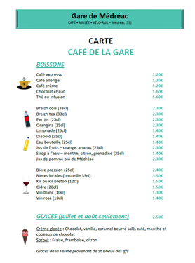 Carte café de la Gare de Médréac—Tourisme Saint-Méen Montauban Carte café de la Gare de Médréac